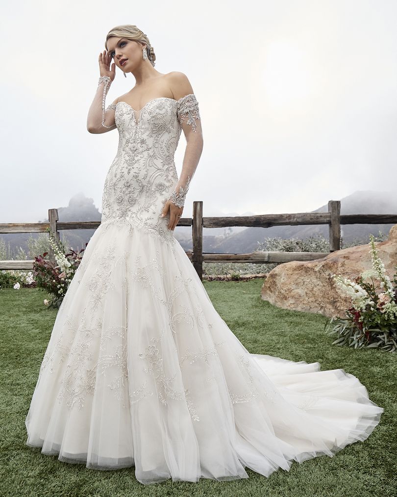 Style 2423 Gabrielle  Beaded Wedding Dress with Removable Long