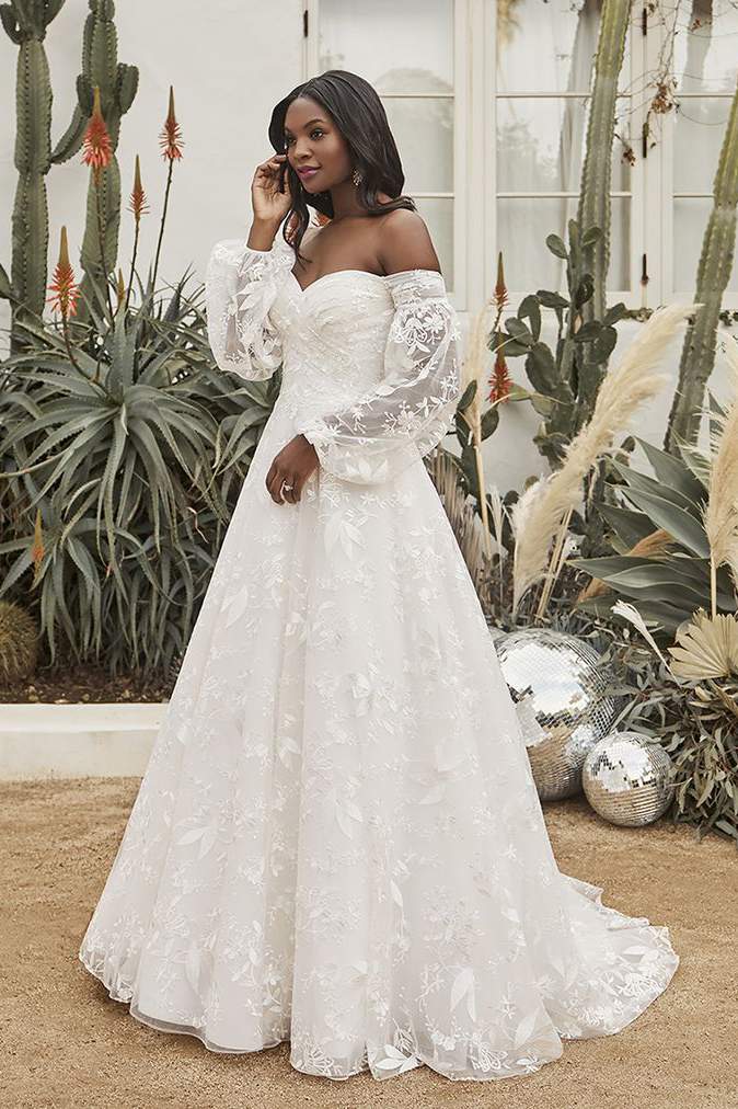 off the shoulder wedding dress with sleeves