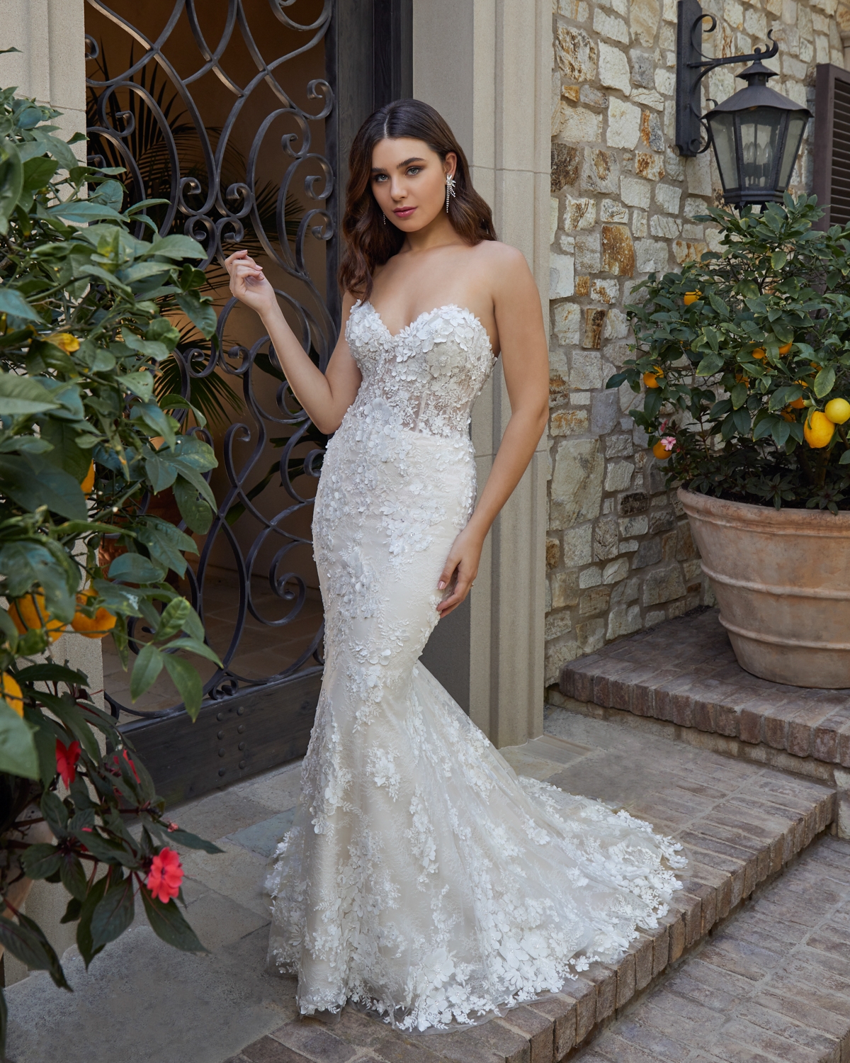 Style 2444 Rebekah | Strapless 3D Floral Lace Fit and Flare